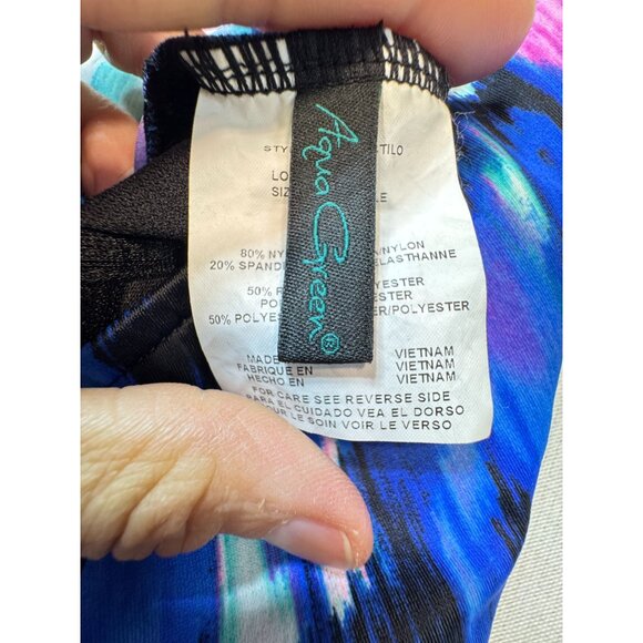 Aqua Green Women’s Tie Front One Piece Swimsuit Womens L Blue Abstract Padded - Picture 2 of 8